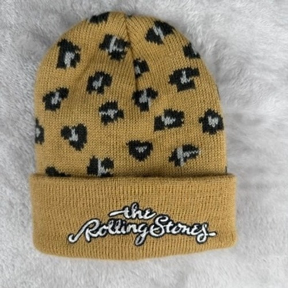 Kids Baby The Rolling Stones Leopard Print Beanie Hat Tan Black‎ Grey